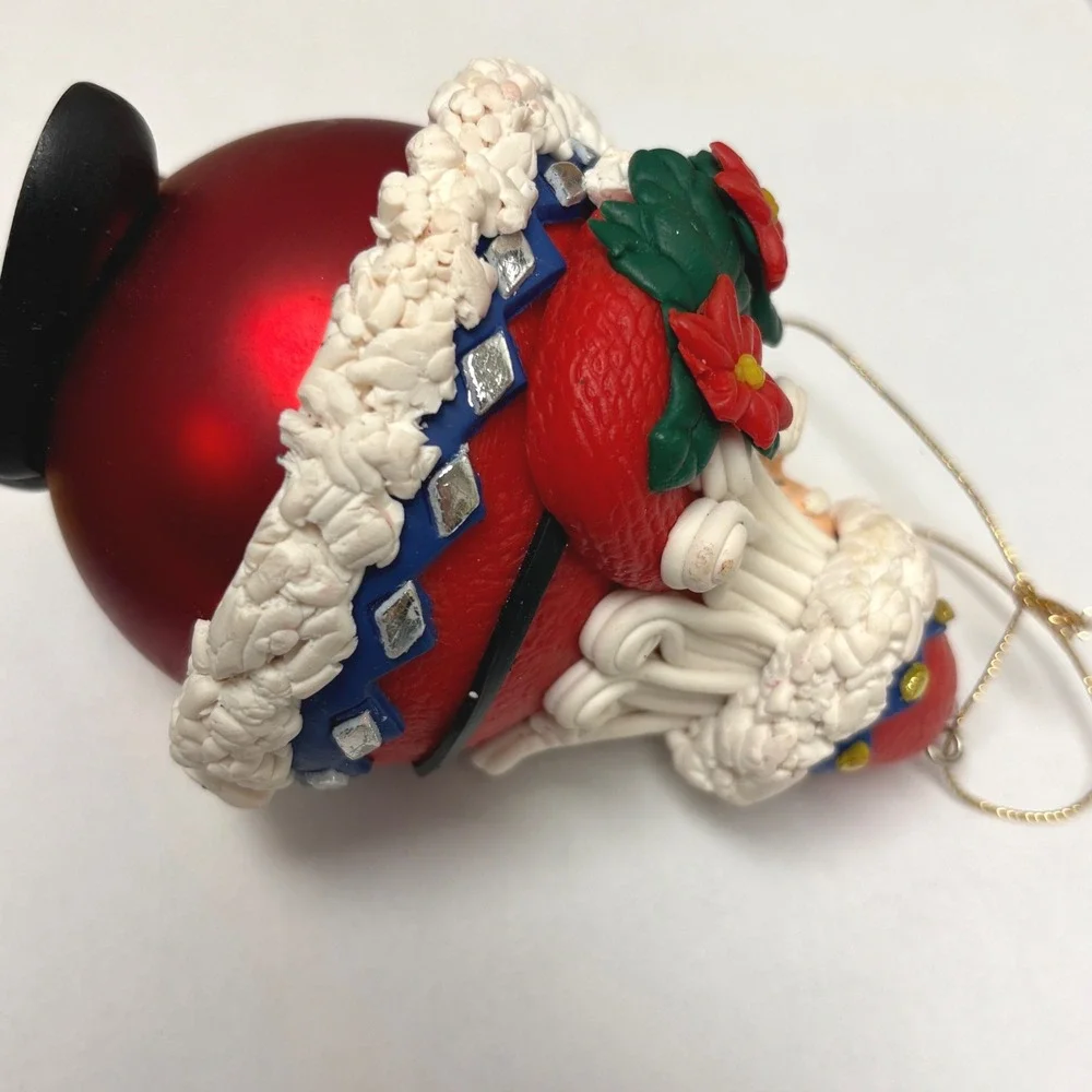 Traditions Vintage Christmas Ornament Santa Claus Poinsettia Polymer Clay Glass